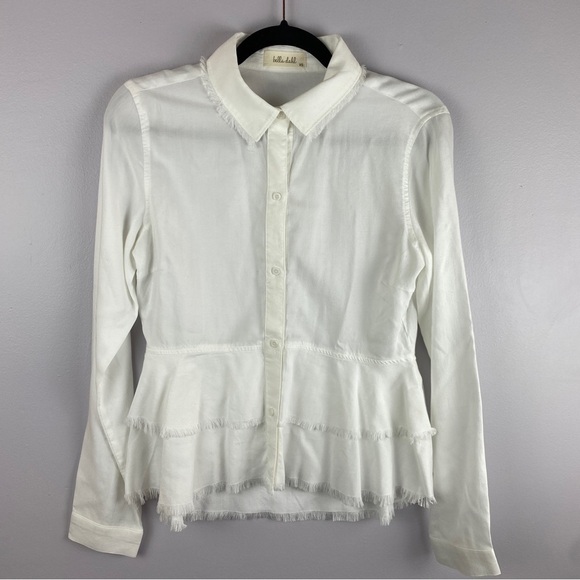 BELLA Dahl White Tencel Fringe Button Down Shirt XS - Picture 2 of 10
